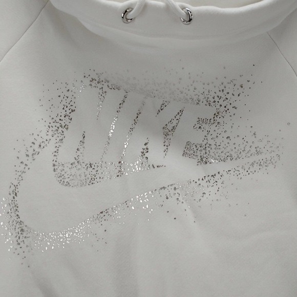 Nike Mens Hoodie White Medium Metallic Logo Funnel Neck Pullover Long Sleeve - Picture 4 of 15